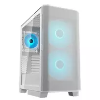 COUGAR Midi Tower korpusas Airface FLO ARGB Baltas — 2x180mm priekyje, 1x120mm gale, palaiko 2,5 colio/3,5 colio HDD, 240×480×509 mm