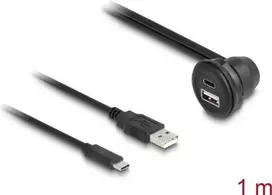 DeLOCK USB 2.0 laidas USB Type-A vyriškas ir USB Type-C vyriškas į USB Type-A moteriškas 90° kampu ir USB Type-C moteriškas 90° kampu 1 m juodas