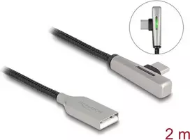 DeLOCK USB 2.0 laidas, Type-A kištukas į Type-C kištuką, lenktas, 60W, 2m