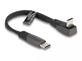 DeLOCK USB 2.0 plokščias juostinis kabelis USB Type-C vyriškas į USB Type-C vyrišką kampu PD 3.0 60 W 14 cm juodas