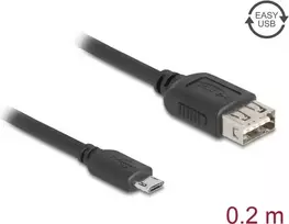 USB 2.0 laidas DELOCK 81516 — Micro‑USB B į USB A, 0,2 m, juodas, auksuoti kontaktai