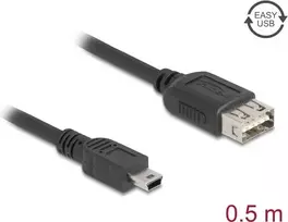 USB 2.0 laidas DELOCK 81523, Mini-USB B į USB A, 0.5 m, juodas