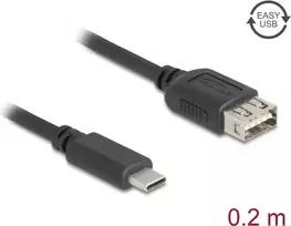 USB kabelis DELOCK 81534 — USB C į USB A, USB 2.0, 0,2 m, juodas