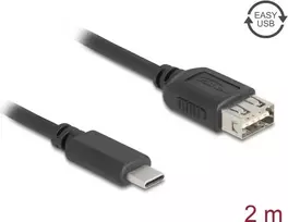 DELOCK USB 2.0 laidas 2 m — USB C į USB A, 0,48Gbit/s, auksuoti kontaktai, juodas