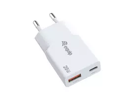 EQUIP 2-Port 20W GaN Slim USB PD Įkroviklis – USB-C x1, USB-A x1, Įvadas 100–240V, Maks. Išvestis 12V, Baltas