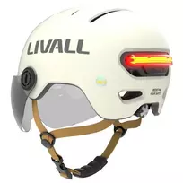 Apsauginis šalmas Livall L23 baltas 58–62 cm su integruotais LED žibintais ir SOS funkcija, su apsauginiu skydeliu