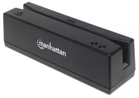 Manhattan USB-A magnetinės juostos kortelių skaitytuvas, trijų takelių, klaviatūros tilto dekoderis, kabelis 1,5 m, juodas, trejų metų garantija