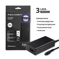 Qoltec 52415 Maitinimo adapteris, skirtas Samsung Sony 65W | 3 kištukai | +maitinimo laidas