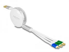 DeLOCK USB 3 viename ištraukiamas įkrovimo laidas USB-A į Micro USB / 2 x USB Type-C greitasis įkrovimas 1,13 m