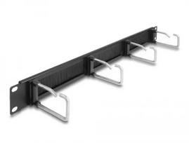 Kabelių valdymo panelė DeLOCK 19 colių šepečių juosta su 4 metaliniais kabliukais, juoda