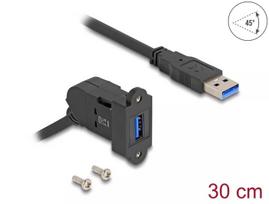 DeLOCK USB 5Gbps Type-A lizdas 45° kampinis montavimui į skydelį su 30 cm laidu, juoda
