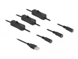 USB Type-A kištukas į 3 x DC 5,5 x 2,1 mm lizdą su jungikliu DeLOCK 86798
