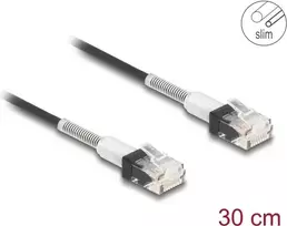 Tinklo kabelis DeLOCK RJ45 0,3 m Cat.6A UTP plonas juodas