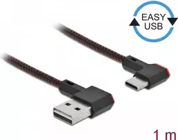 USB 2.0 laidas USB-A (vyriškas) į USB-C (vyriškas) kampuotas kairėn/dešinėn 1 m juodas DeLOCK 85281