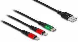 DeLOCK USB įkrovimo kabelis 3 in 1 Type-A į 2x Lightning USB Type-C 1 m