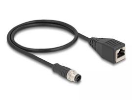 Tinklo kabelis DeLOCK M12 A koduotas 8 kontaktų kištukas į RJ45 lizdą Cat5e 0,5 m juodas
