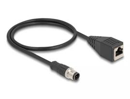 Tinklo kabelis DeLOCK M12 D-kodavimo 4 kontaktų kištukas į RJ45 lizdą Cat5e 0,5 m juodas
