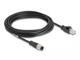 Tinklo kabelis DeLOCK M12 D-koduotas 4 kontaktų vyriškas į RJ45 vyrišką Cat5e 5 m juodas