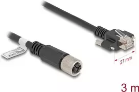 DeLOCK M12 X-koduotas 8 kontaktų kištukas į RJ45 lizdą Cat.6A 3 m juodas tinklo kabelis