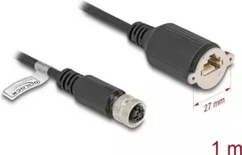 Tinklo kabelis DeLOCK M12 D-koduotas 4 kontaktų kištukas į RJ45 lizdą Cat5e 1 m juodas