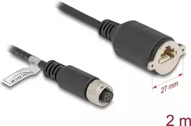 DeLOCK M12 A-koduotas 8 kontaktų moteriškas į RJ45 lizdą Cat5e 2 m juodas tinklo kabelis