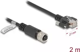 DeLOCK M12 kabelis D-koduotas 4 kontaktų moteriškas į RJ45 kištuką Cat.5e 2 m juodas
