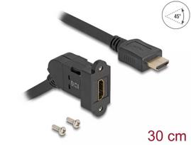 DeLOCK HDMI sieninis lizdas 45° kampu, moteriškas, prie vyriško HDMI 30 cm laidas, 8K 60 Hz, juoda