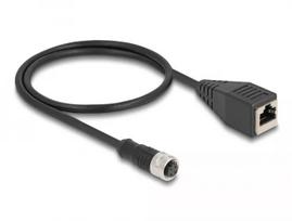 DeLOCK M12 adapterinis kabelis D-koduotas 4 kontaktų moteriškas M12 į RJ45 moterišką 50 cm