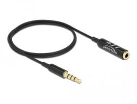 Audio ilginimo laidas DeLOCK 66074 3.5 mm 4 kontaktų patinas į patelę ypač plonas 0.5 m juodas