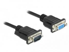 Delock RS-232 Null Modem Cable, D-Sub 9 kištukas – lizdas, plonas jungties korpusas, 1 m, juodas