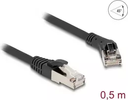 Tinklo kabelis DeLOCK RJ45 Cat.8.1 45° kampu lenktas į tiesų kištuką 0,5 m juodas