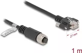 Tinklo kabelis DeLOCK M12 A-koduotas 8 kontaktų moteriškas prie RJ45 kištuko Cat5e 1 m juodas