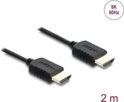 HDMI kabelis DELOCK 8K 60Hz 48Gbps koaksialinis High Speed su pintu apvalkalu, 2 m, HDMI A tipo į A, juodas