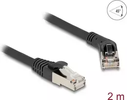 Tinklo kabelis DeLOCK RJ45 Cat.6A 45° kampuotas į tiesų 2 m juodas