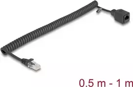 Delock RJ45 spiralinis kabelis, kištukas–lizdas, Cat.5e UTP, 0,5 m–1 m, juodas