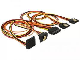 DeLOCK 60149 SATA maitinimo šakotuvo kabelis, 15 kontaktų kištukas į 4x 15 kontaktų lizdus, su fiksatoriais, 0,5 m, juodas/geltonas/raudonas/oranžinis