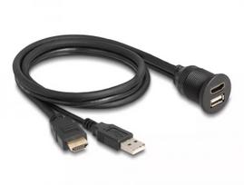 DeLOCK laidas HDMI-A kištukas ir USB 2.0 Type-A kištukas į HDMI-A lizdą ir USB 2.0 Type-A lizdą, vandeniui atsparus, 1 m