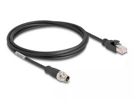 Tinklo kabelis DeLOCK M12 X-koduotas 8 kontaktų kištukas į RJ45 kištuką Cat5e 2 m juodas