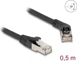 Tinklo kabelis DeLOCK RJ45 Cat.6A S/FTP 45° kampu tiesus 0,5 m juodas