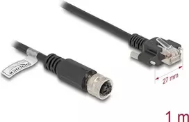 Tinklo kabelis DeLOCK M12 D-koduotas 4 kontaktų lizdas į RJ45 kištuką Cat.5e 1 m juodas