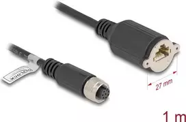 Tinklo kabelis DeLOCK M12 A-koduotas 8 kontaktų moteriškas į RJ45 lizdą Cat.5e FTP 1 m juodas