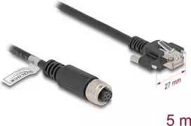 DeLOCK M12 A-koduotas 8 kontaktų moteriškas RJ45 kištukas Cat.5e 5 m juodas tinklo kabelis