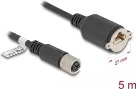 DeLOCK M12 X-koduotas 8 kontaktų moteriškas į RJ45 Cat.6A 5 m juodas tinklo kabelis