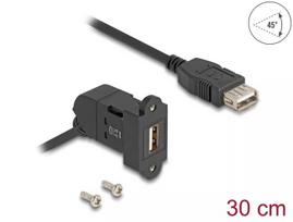 DeLOCK USB 2.0 Type-A skydinis lizdas 45° kampu su 30 cm kabeliu juodas