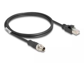Tinklo kabelis DeLOCK M12 X-coded 8 kontaktų kištukas į RJ45 kištuką Cat5e 1 m juodas
