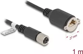 Tinklo kabelis DeLOCK M12 X-coded 8 kontaktų lizdas į RJ45 jungtį Cat.6A 1 m juodas