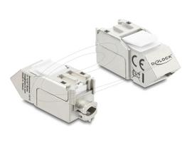 Keystone modulis DELOCK 90937 – RJ-45 Cat.6A ekranuotas, kampuotas 90°, plokščios konstrukcijos, baltas