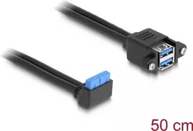 DeLOCK USB 5Gbps laidas, vidinis, 90° kampu lenktas pin header moteriškas į 2 x USB Type-A moteriškas, 50 cm