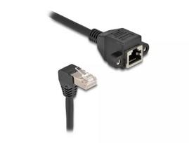 DeLOCK tinklo ilginimo laidas S/FTP RJ45 90° kampu į RJ45 Cat.6A 0,5 m juodas
