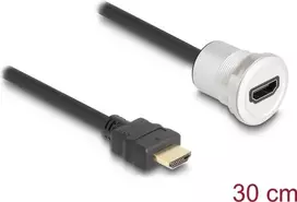 DeLOCK 88180 HDMI prailginimo kabelis, HDMI kištukas – HDMI lizdas įmontuojamas į skydelį, 8K 60 Hz, M25 sriegis, 0,3 m, juodas/sidabrinis